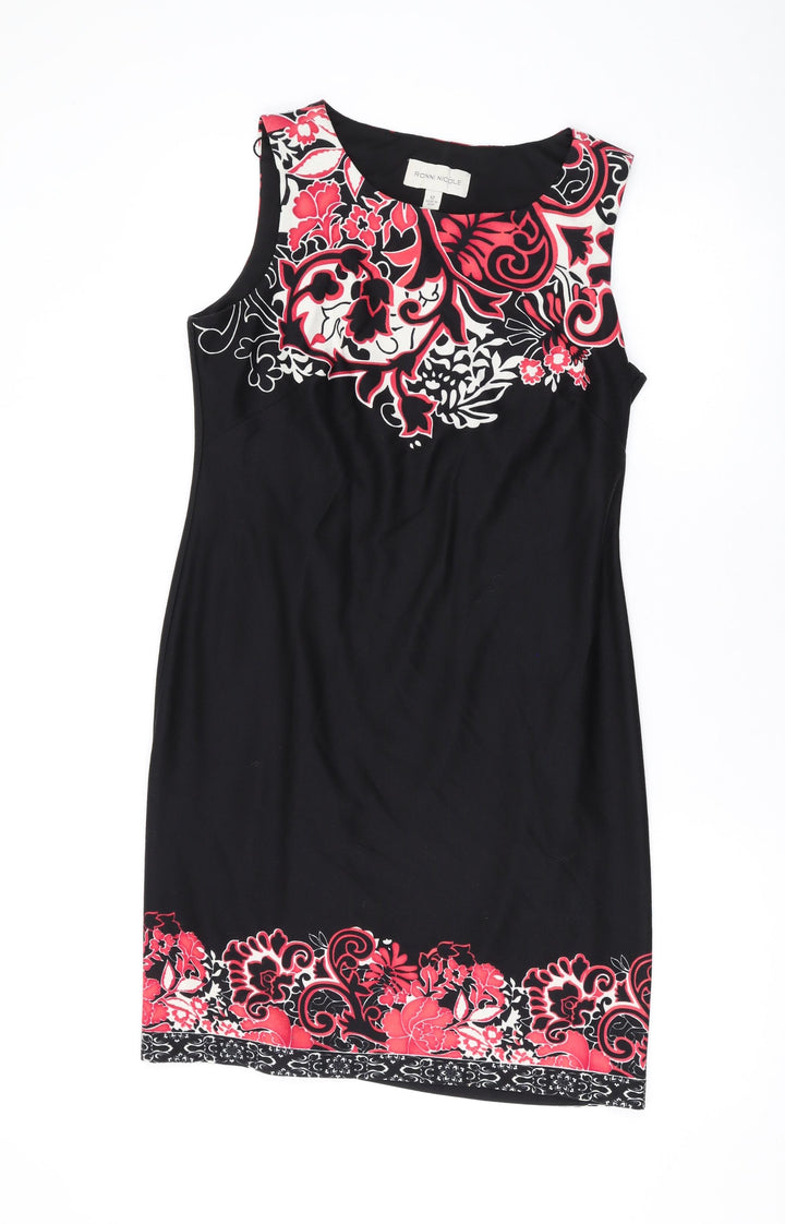 Ronni Nicole Womens Black Geometric Polyester A-Line Size 12 Round Neck
