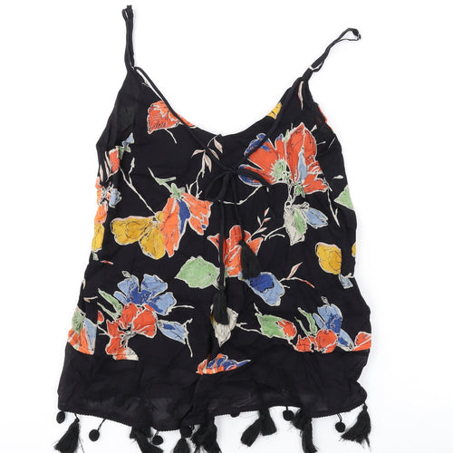 NEXT Womens Black Geometric Cotton Camisole Tank Size 8 V-Neck