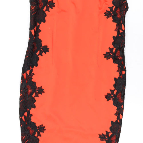 AX Paris Womens Orange Geometric Polyester Pencil Dress Size 16 Round Neck Zip