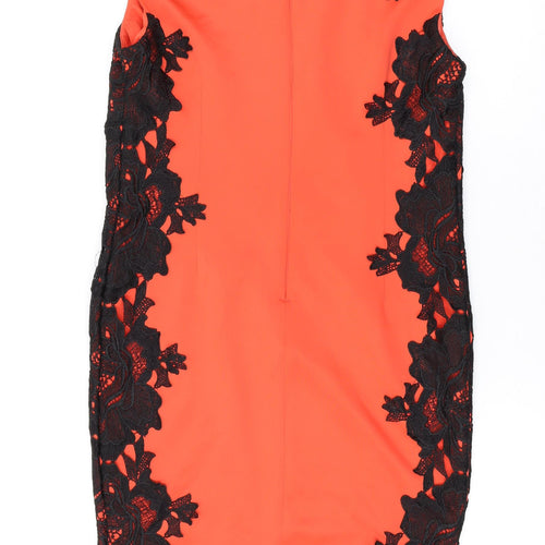AX Paris Womens Orange Geometric Polyester Pencil Dress Size 16 Round Neck Zip