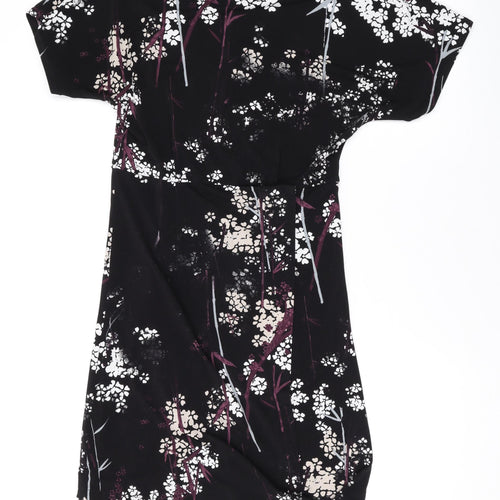 NEXT Womens Black Floral Polyester T-Shirt Dress Size 8 Round Neck Pullover