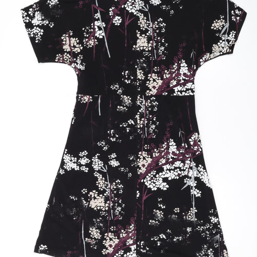 NEXT Womens Black Floral Polyester T-Shirt Dress Size 8 Round Neck Pullover