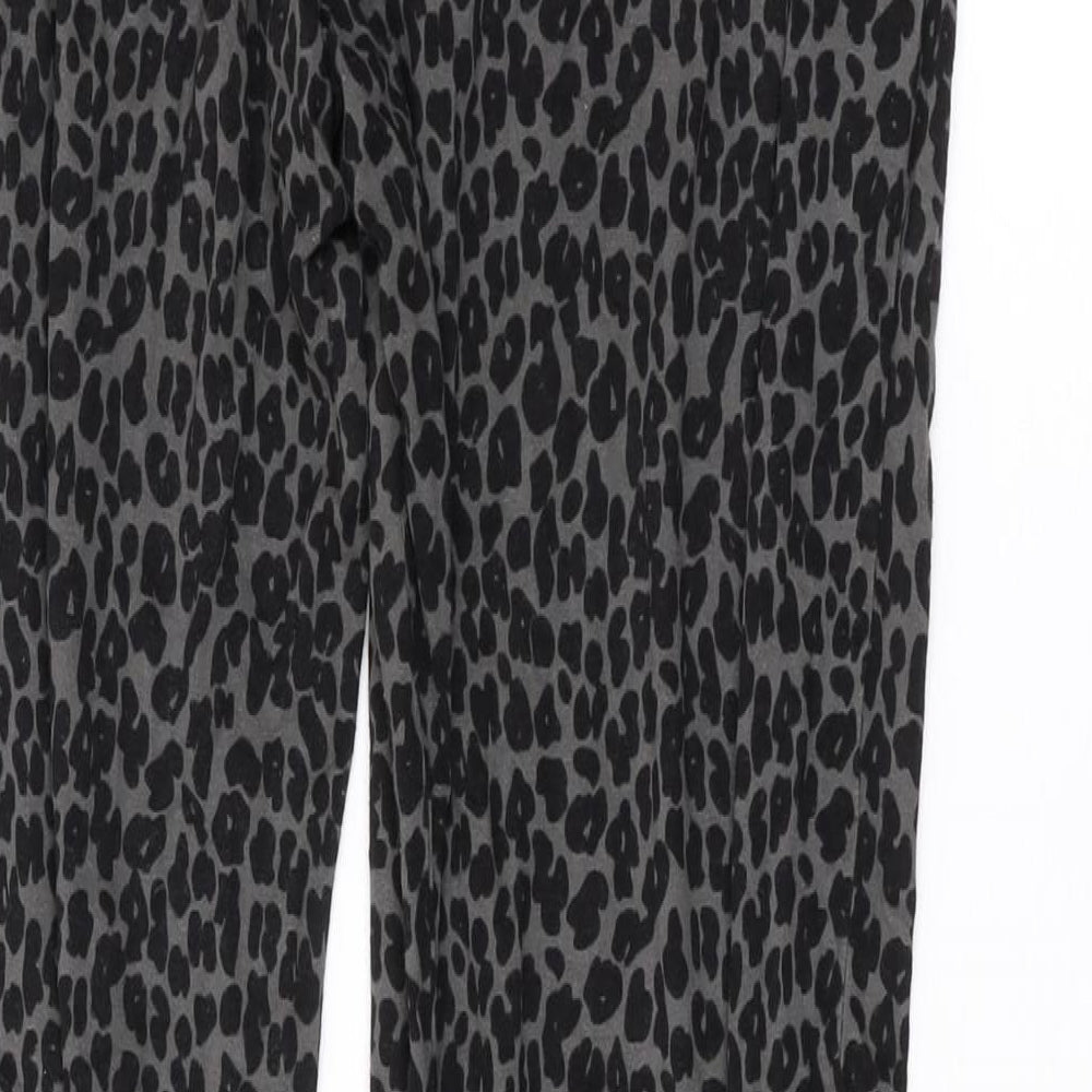 NEXT Womens Grey Animal Print Viscose Trousers Size 10 L26 in Regular