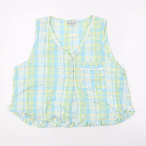 Slenderella Womens Blue Plaid Cotton Basic Tank Size 18 V-Neck