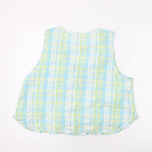 Slenderella Womens Blue Plaid Cotton Basic Tank Size 18 V-Neck
