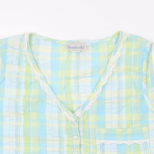 Slenderella Womens Blue Plaid Cotton Basic Tank Size 18 V-Neck