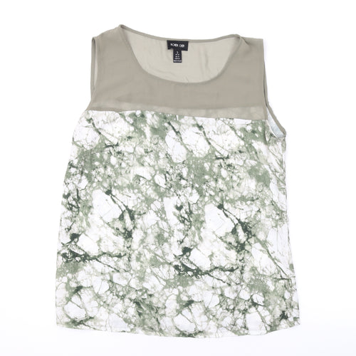 Ronen Chen Womens Green Geometric Polyester Basic Tank Size 14 Round Neck
