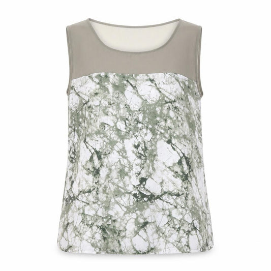 Front view of Ronen Chen women’s green geometric polyester basic tank, size UK 14, round neck