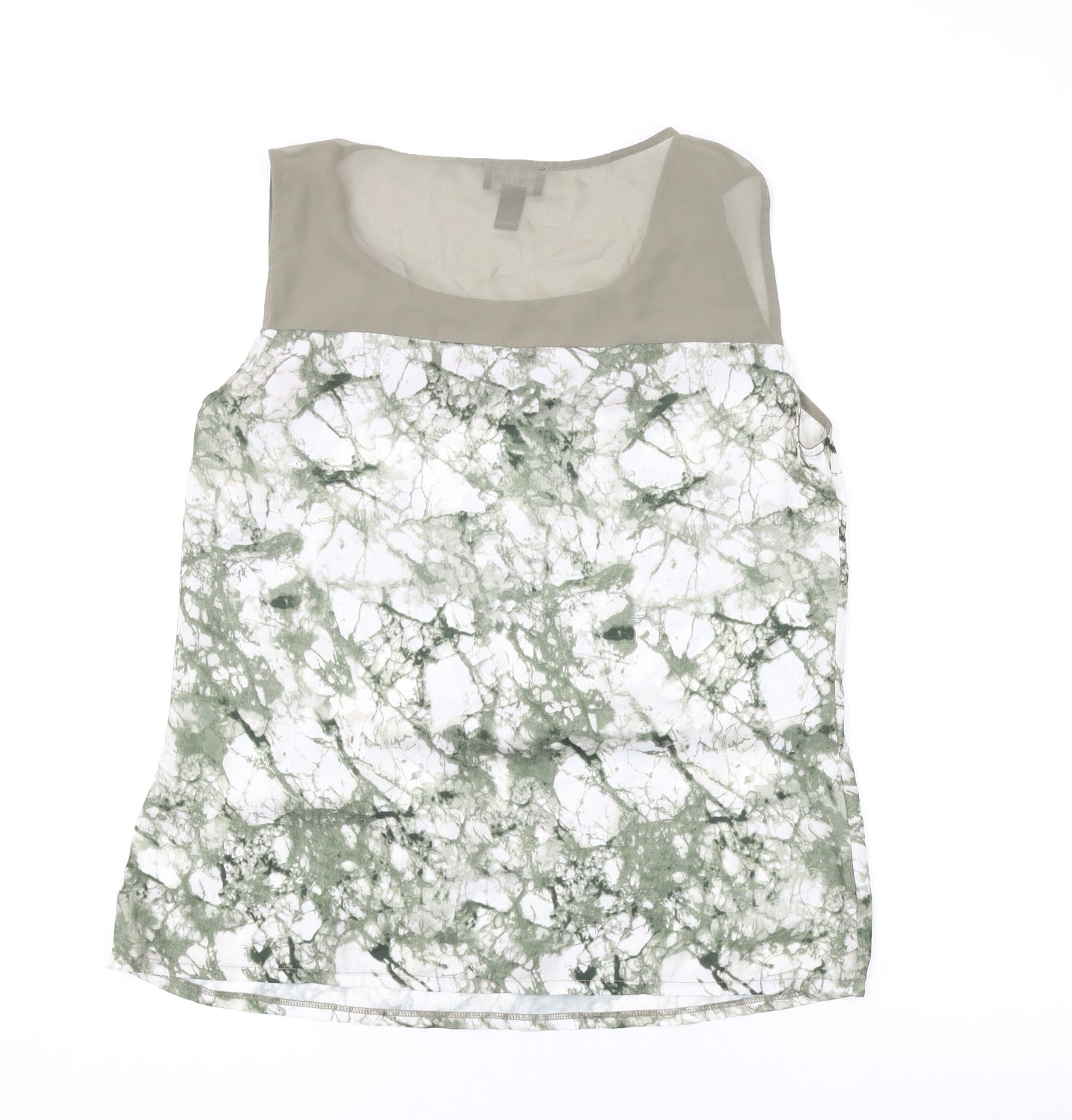 Ronen Chen Womens Green Geometric Polyester Basic Tank Size 14 Round Neck