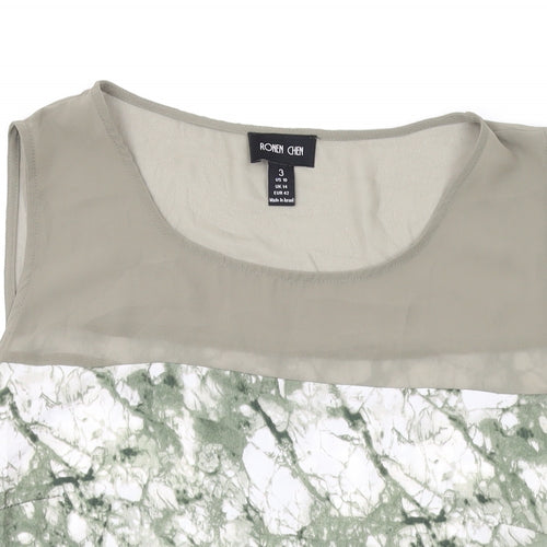 Ronen Chen Womens Green Geometric Polyester Basic Tank Size 14 Round Neck
