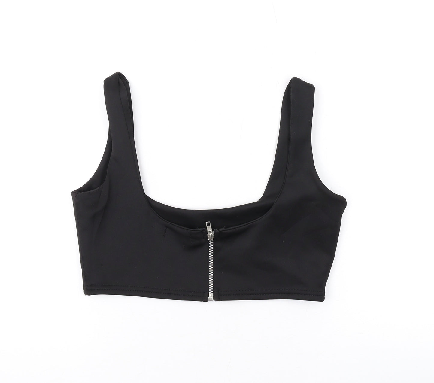 PRETTYLITTLETHING Womens Black Polyester Cropped Tank Size 10 Scoop Neck