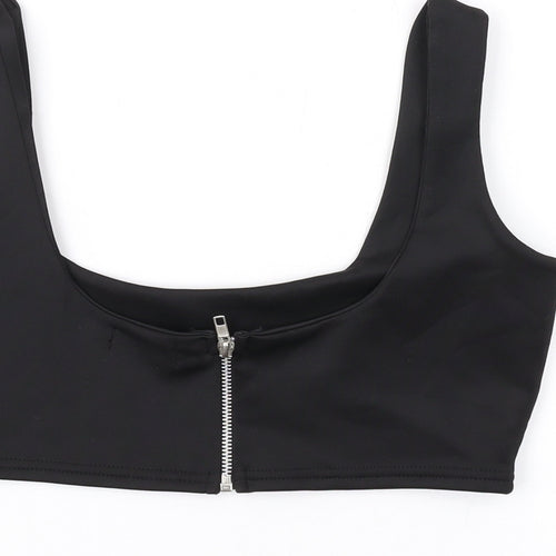 PRETTYLITTLETHING Womens Black Polyester Cropped Tank Size 10 Scoop Neck