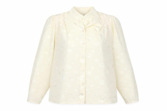 Front view of Peepers women’s ivory polka dot polyester basic button-up, size UK 12, v-neck
