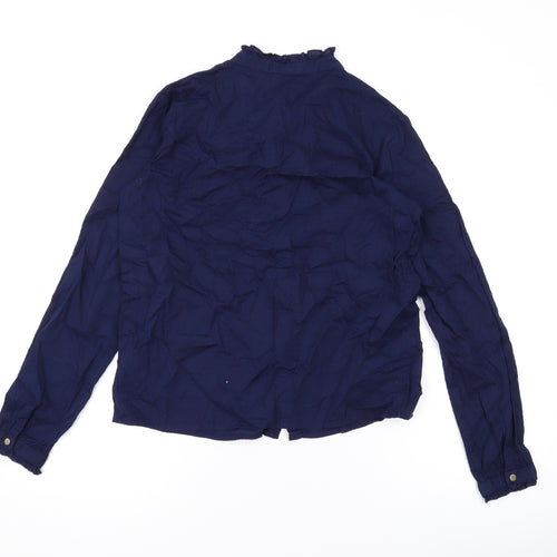 River Island Womens Blue Cotton Basic Button-Up Size 8 Round Neck