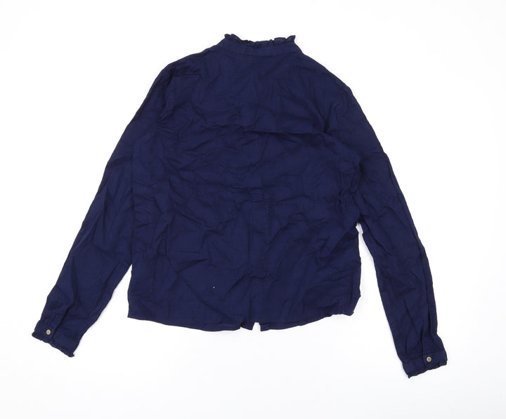 River Island Womens Blue Cotton Basic Button-Up Size 8 Round Neck