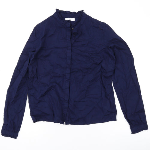 River Island Womens Blue Cotton Basic Button-Up Size 8 Round Neck