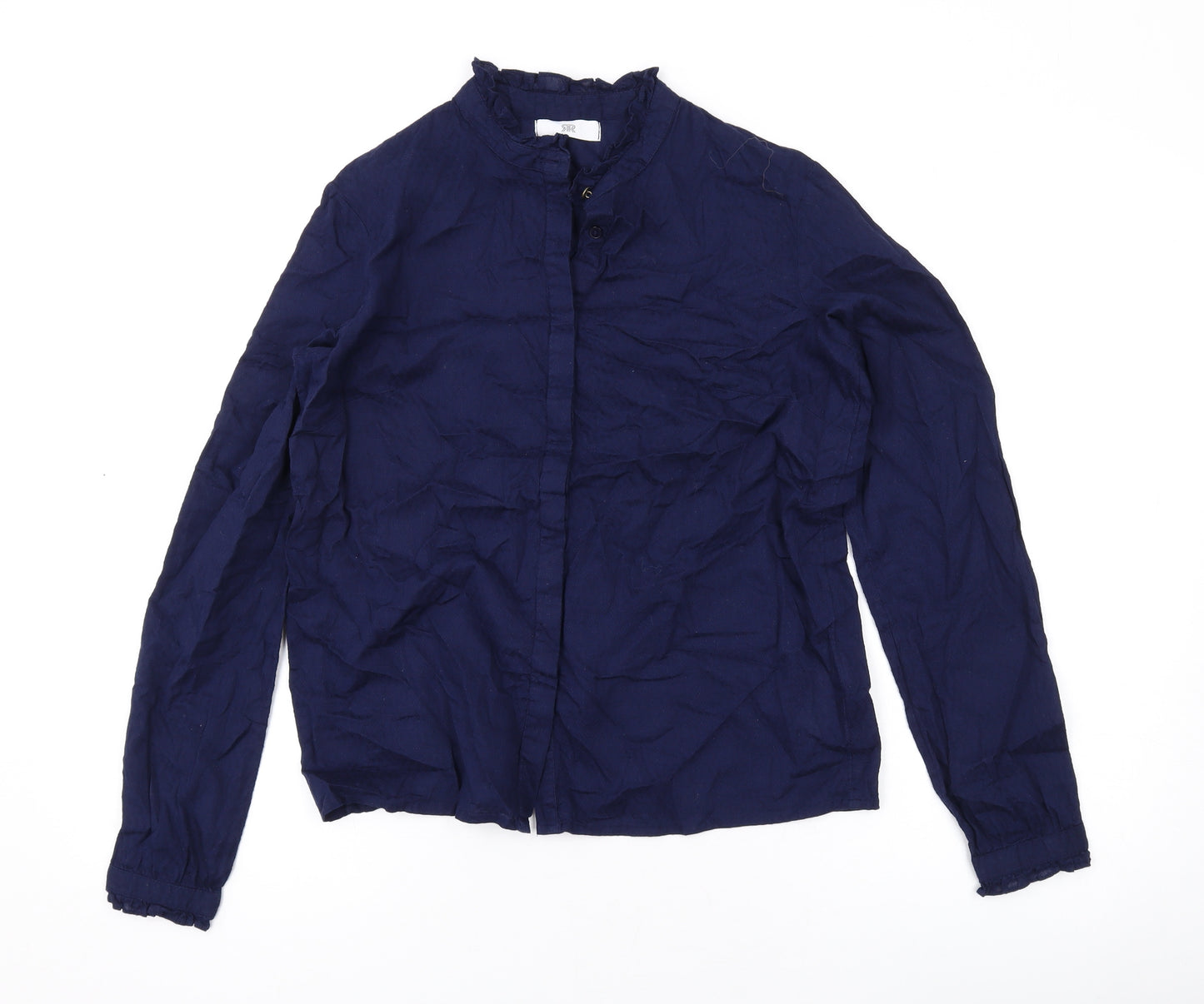 River Island Womens Blue Cotton Basic Button-Up Size 8 Round Neck