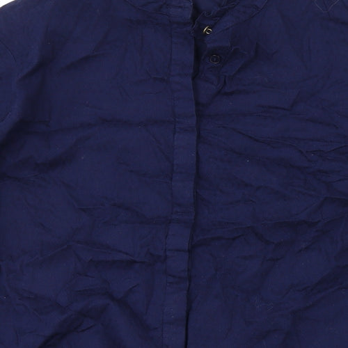 River Island Womens Blue Cotton Basic Button-Up Size 8 Round Neck