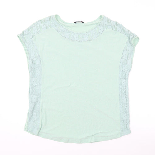 Klass Womens Green Polyester Basic T-Shirt Size M Round Neck