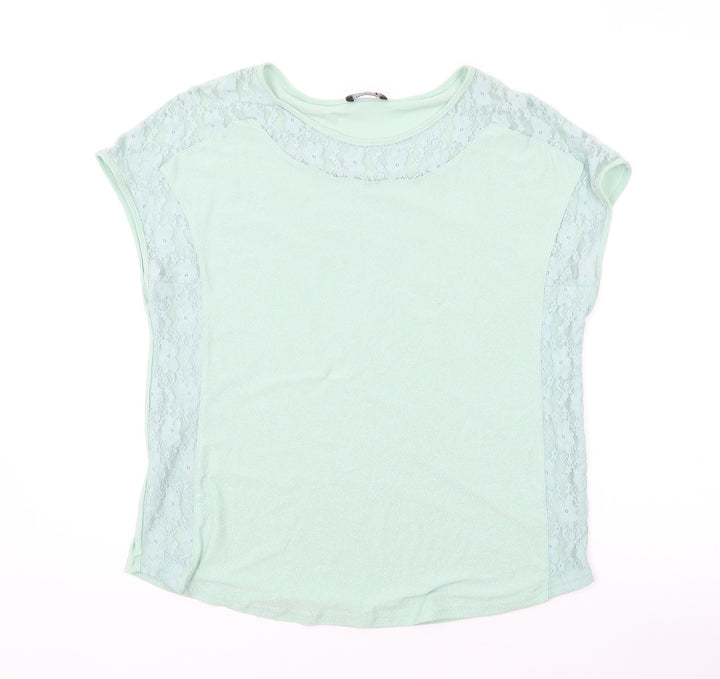 Klass Womens Green Polyester Basic T-Shirt Size M Round Neck