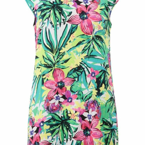 Yest Womens Green Geometric Cotton T-Shirt Dress Size 16 Round Neck Button