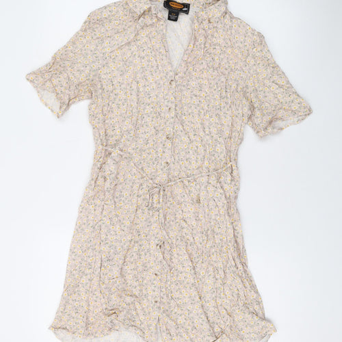 Urban Outfitters Womens Beige Floral Viscose A-Line Size M V-Neck Button