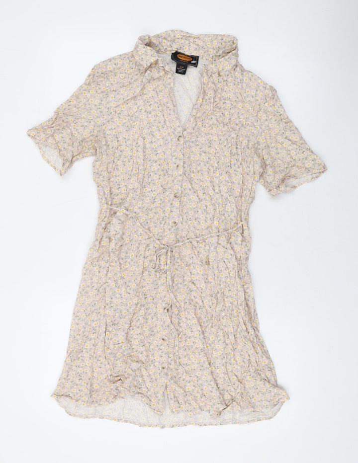 Urban Outfitters Womens Beige Floral Viscose A-Line Size M V-Neck Button