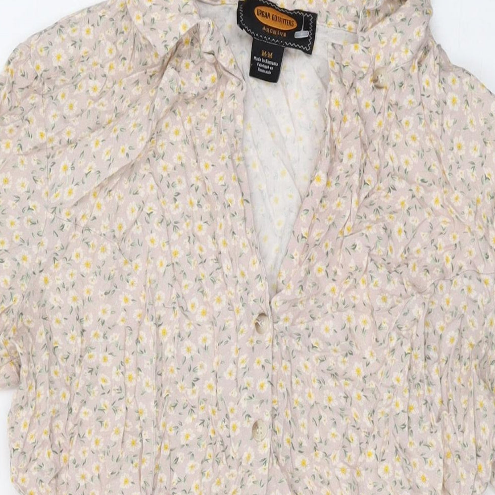 Urban Outfitters Womens Beige Floral Viscose A-Line Size M V-Neck Button