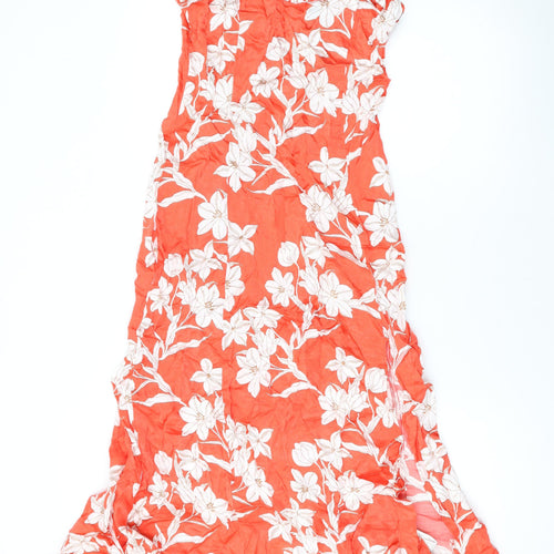 Zara Womens Red Floral Viscose A-Line Size XS Square Neck Pullover