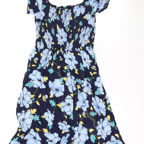 Dorothy Perkins Womens Blue Floral Viscose A-Line Size 8 Off the Shoulder Pullover