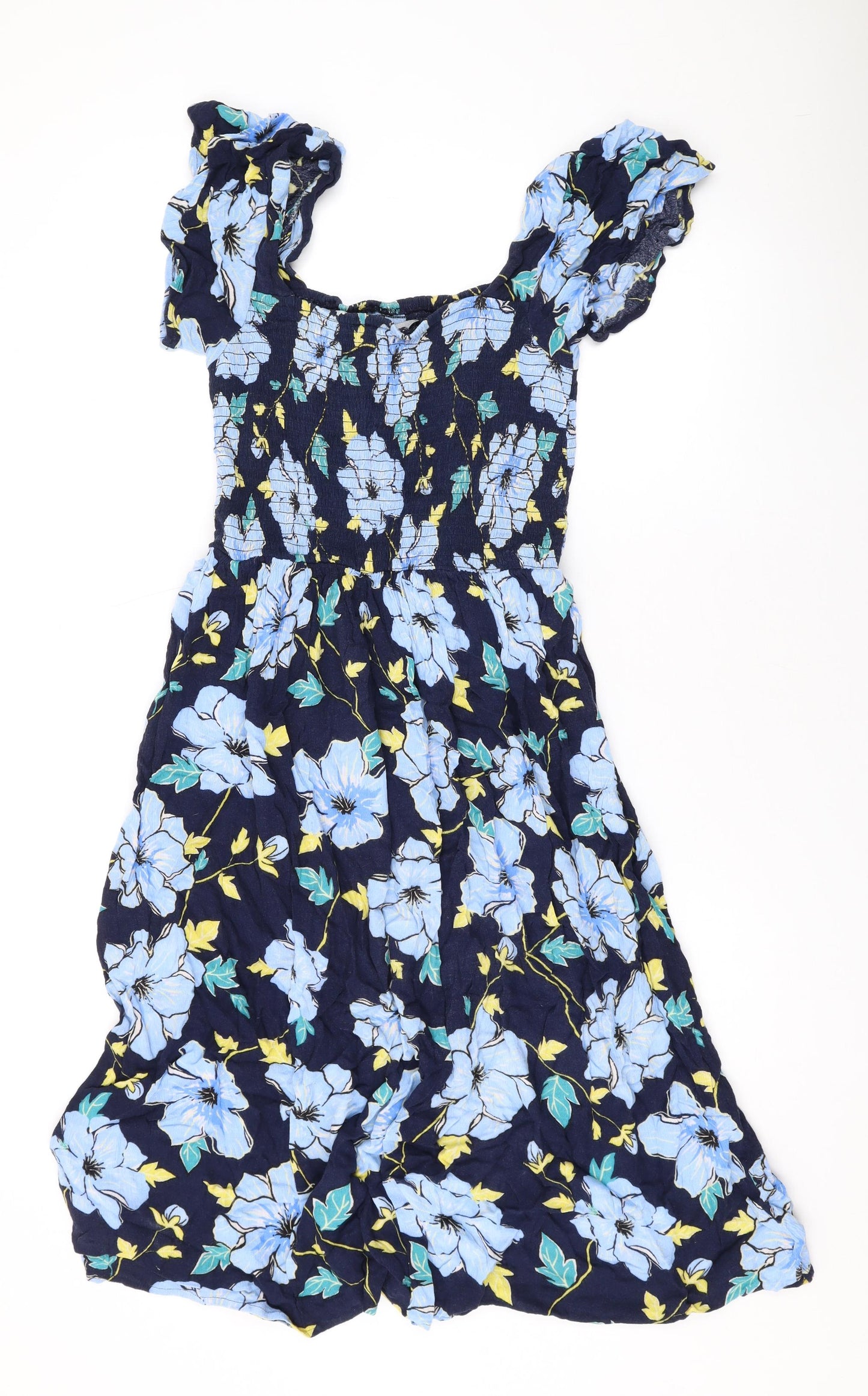 Dorothy Perkins Womens Blue Floral Viscose A-Line Size 8 Off the Shoulder Pullover