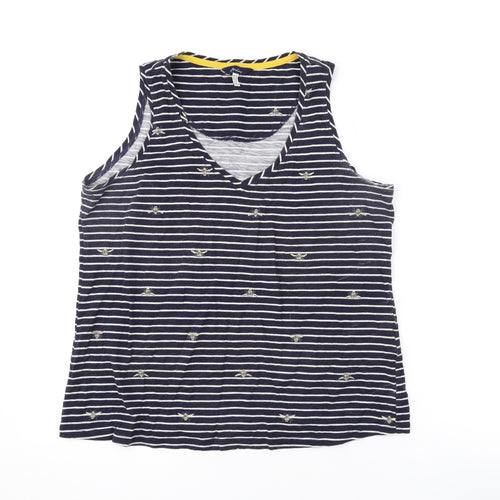 Joules Womens Blue Striped Cotton Basic Tank Size 14 Scoop Neck