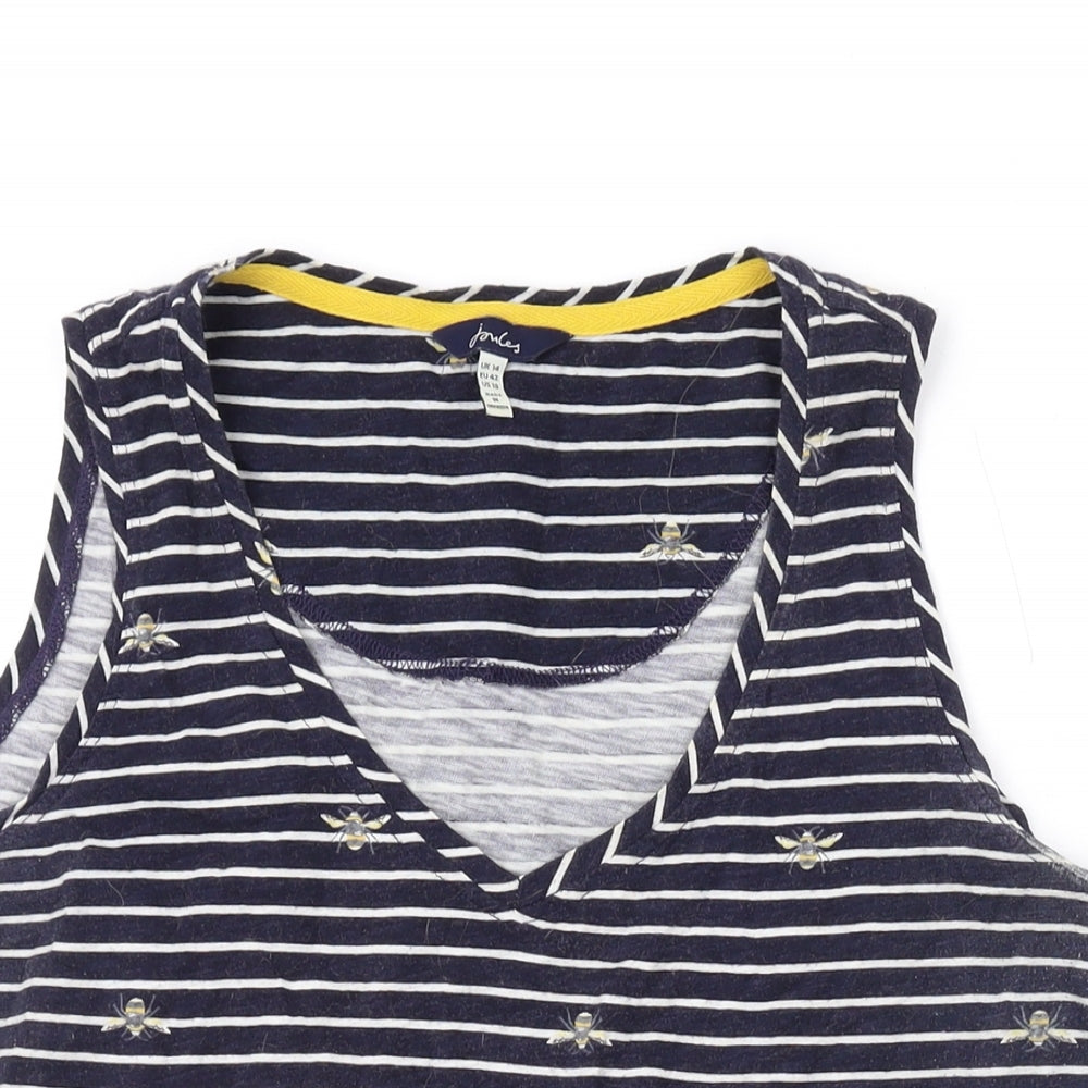 Joules Womens Blue Striped Cotton Basic Tank Size 14 Scoop Neck