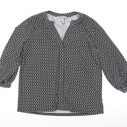 H&M Womens Black Geometric Polyester Basic Blouse Size S V-Neck