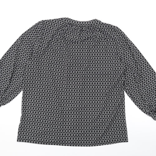 H&M Womens Black Geometric Polyester Basic Blouse Size S V-Neck