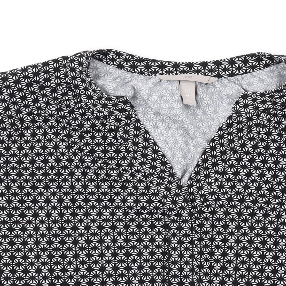H&M Womens Black Geometric Polyester Basic Blouse Size S V-Neck