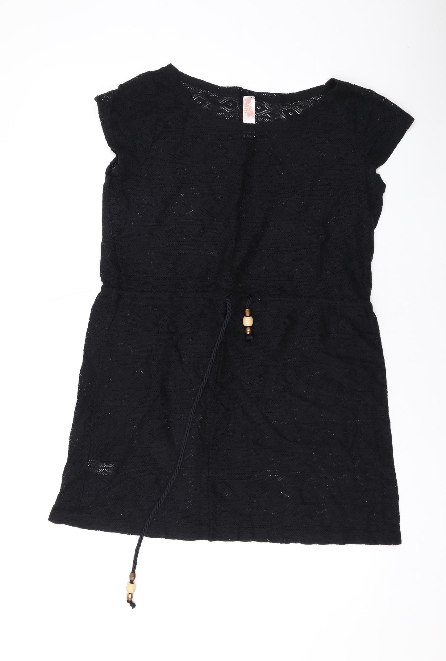 Ocean Club Womens Black Geometric Cotton Cover Up Size 10