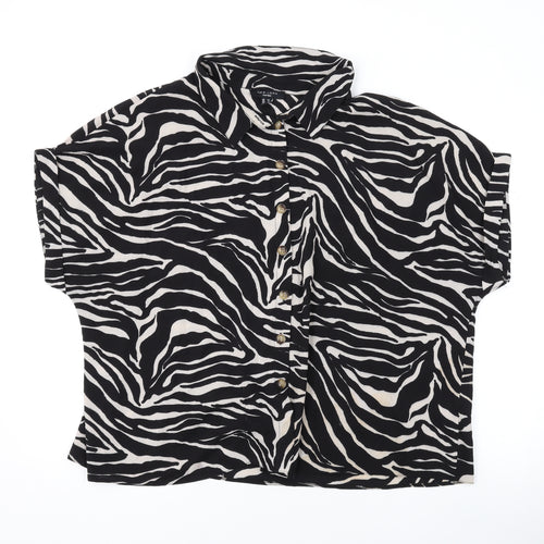 New Look Womens Black Animal Print Polyester Basic Button-Up Size 22 Collared