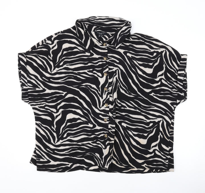 New Look Womens Black Animal Print Polyester Basic Button-Up Size 22 Collared