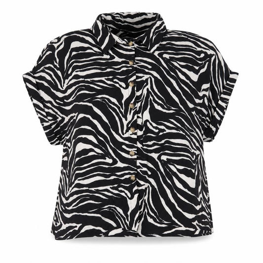 Front view of New Look women’s black animal print polyester basic button-up, size UK 22, collared