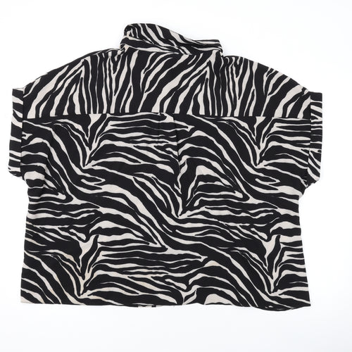 New Look Womens Black Animal Print Polyester Basic Button-Up Size 22 Collared
