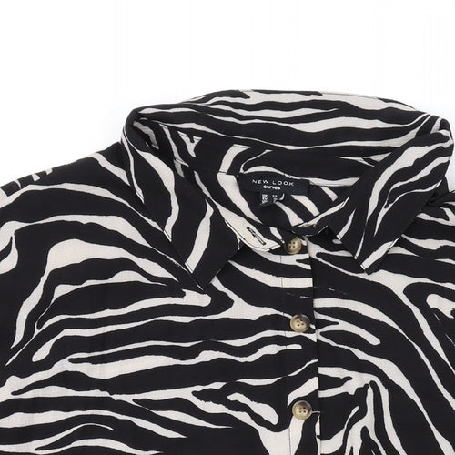 New Look Womens Black Animal Print Polyester Basic Button-Up Size 22 Collared