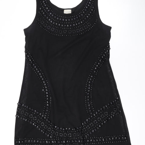 Roman Womens Black Geometric Polyester Tank Dress Size 14 Scoop Neck Pullover
