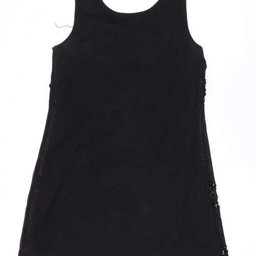 Roman Womens Black Geometric Polyester Tank Dress Size 14 Scoop Neck Pullover