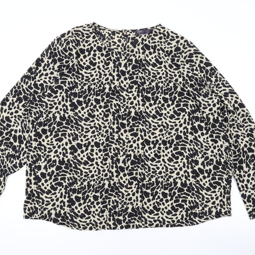 Marks and Spencer Womens Brown Animal Print Polyester Basic Blouse Size 2 Round Neck