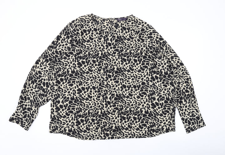 Marks and Spencer Womens Brown Animal Print Polyester Basic Blouse Size 2 Round Neck