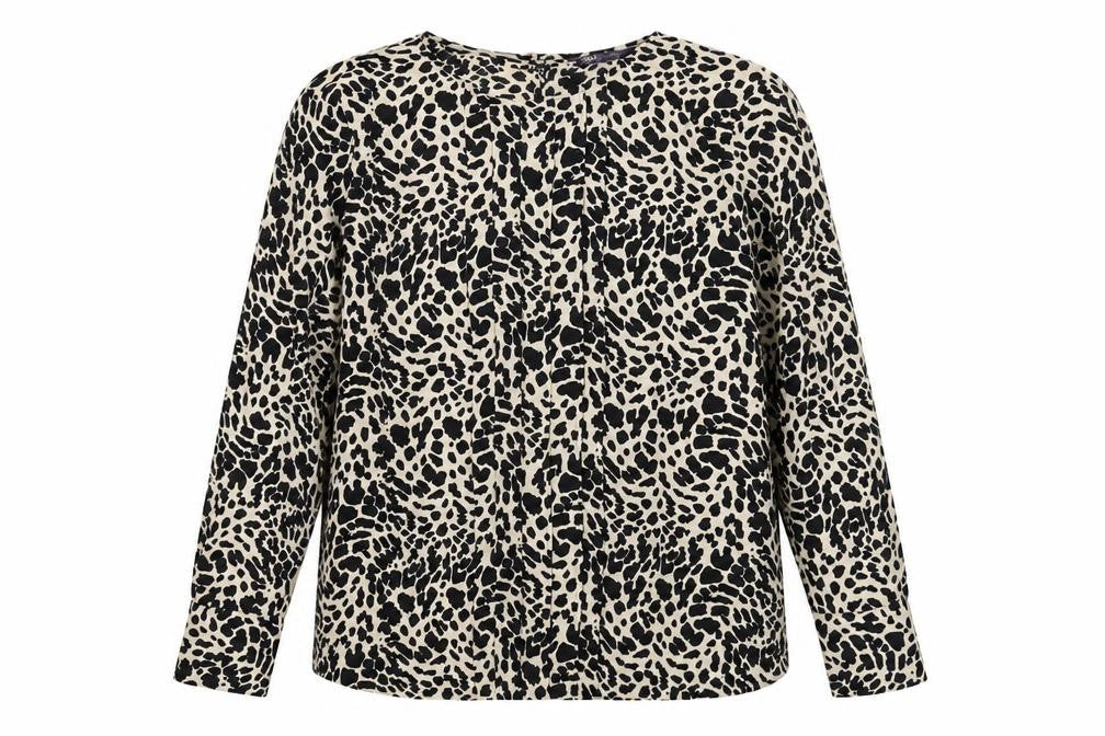 Front view of Marks & Spencer women’s brown animal print polyester basic blouse, size UK 2, round neck