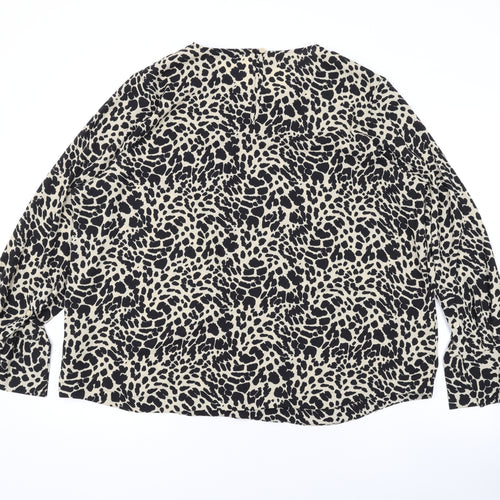 Marks and Spencer Womens Brown Animal Print Polyester Basic Blouse Size 2 Round Neck