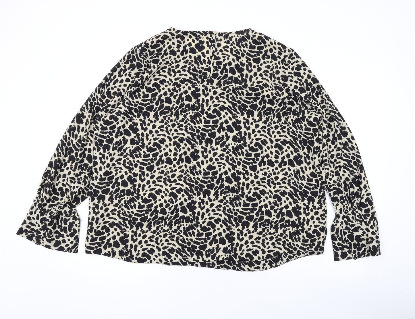 Marks and Spencer Womens Brown Animal Print Polyester Basic Blouse Size 2 Round Neck