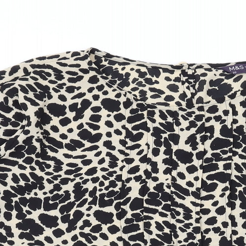 Marks and Spencer Womens Brown Animal Print Polyester Basic Blouse Size 2 Round Neck